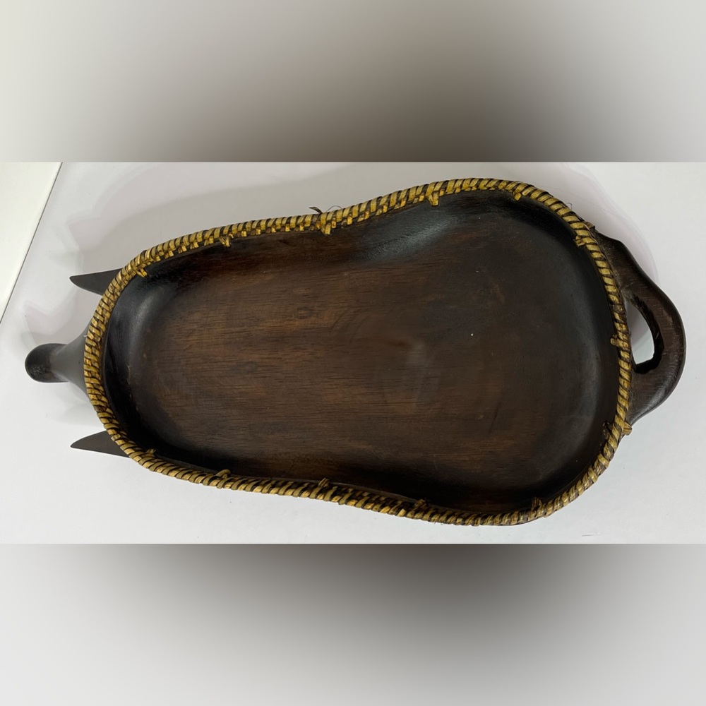 Vintage Wood and Wicker Carved‎ Pig Basket Fruit Trinket Tray 18.5" Long - Picture 8 of 10
